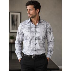 American Breed Smart Shirt Mens Medium Gray Print Button Up Dress Shirt